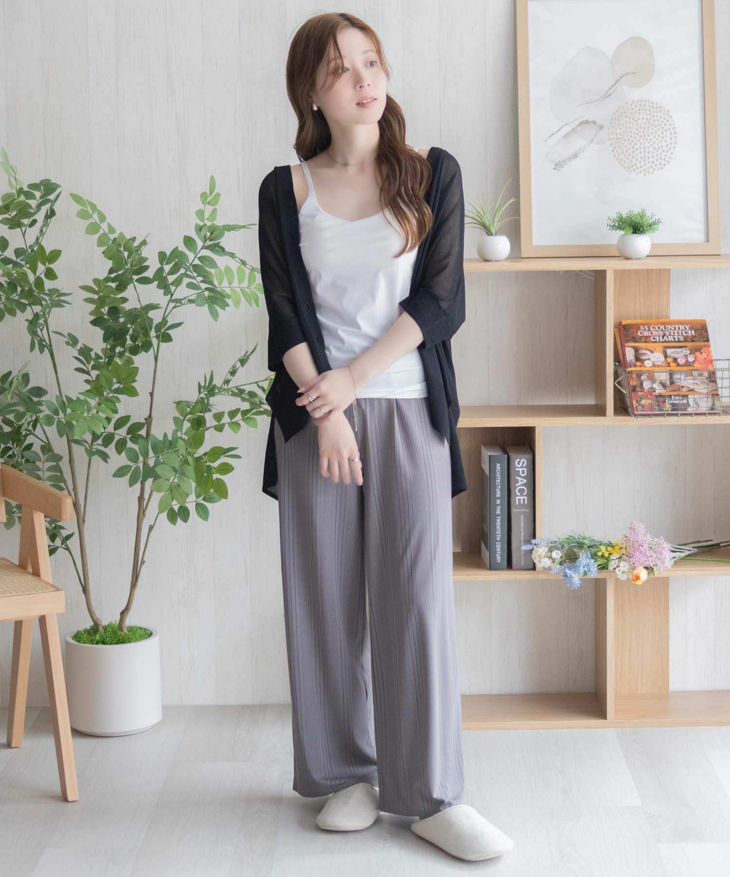 nAvy ハピ楽 カップ付きナイロンベア天スクエアキャミソール レディース