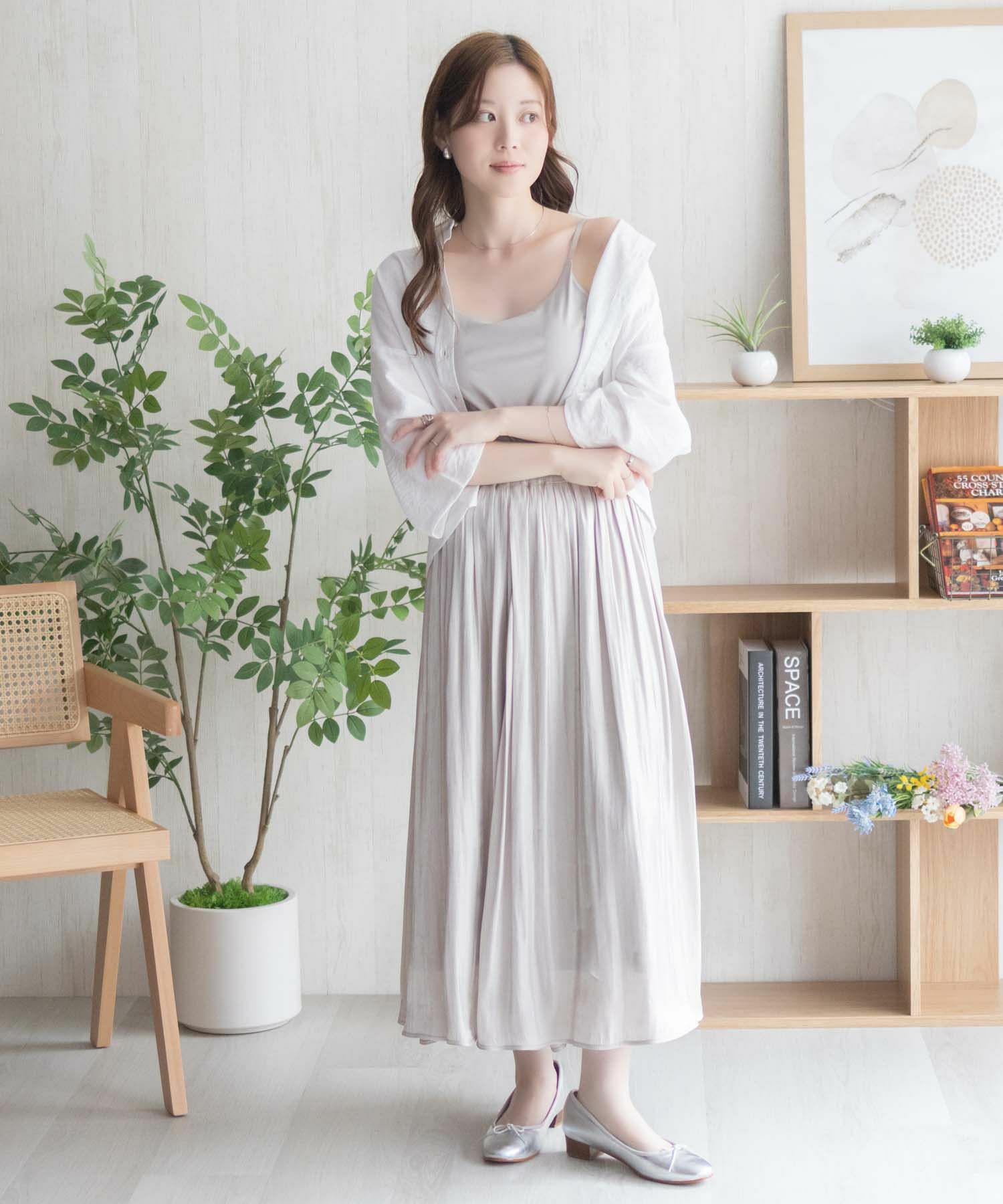 nAvy ハピ楽 カップ付きナイロンベア天スクエアキャミソール レディース