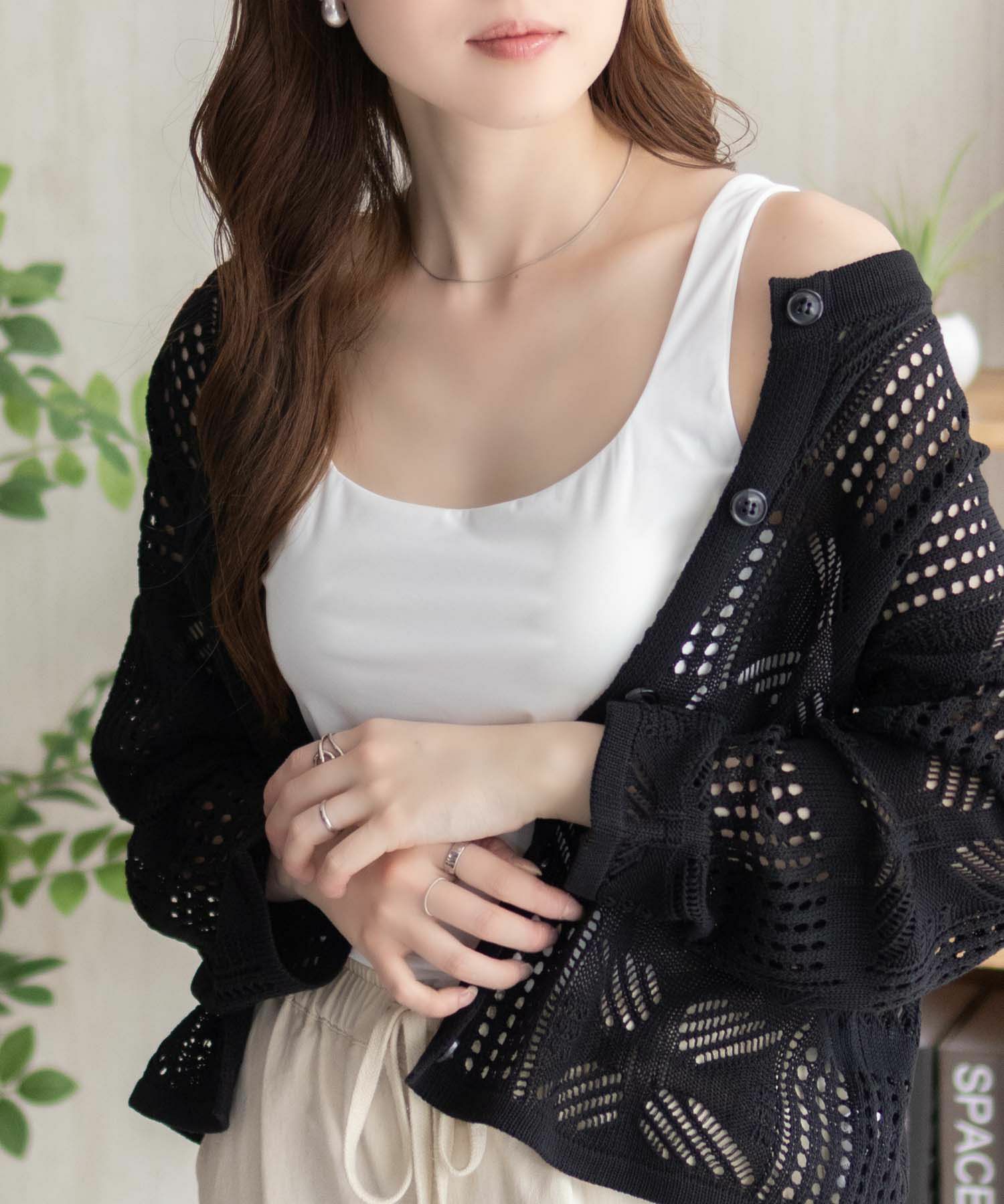 nAvy  ハピ楽 カップ付きナイロンベア天スクエアタンクトップ レディース商品画像-1