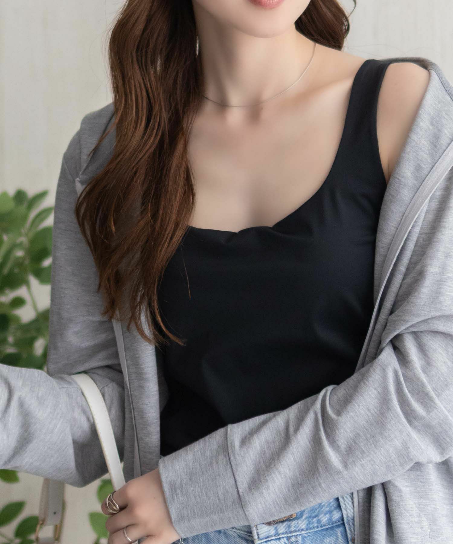 nAvy  ハピ楽 カップ付きナイロンベア天スクエアタンクトップ レディース商品画像-2