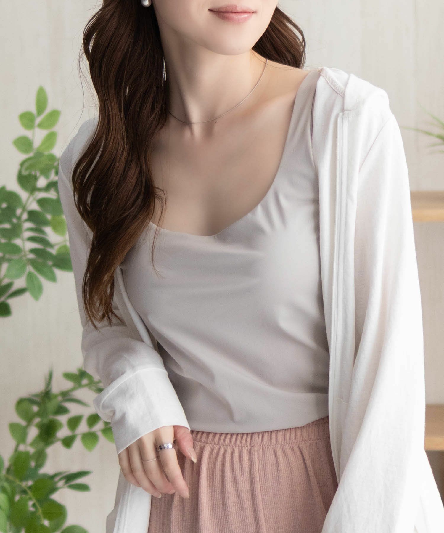 nAvy ハピ楽 カップ付きナイロンベア天スクエアタンクトップ レディース