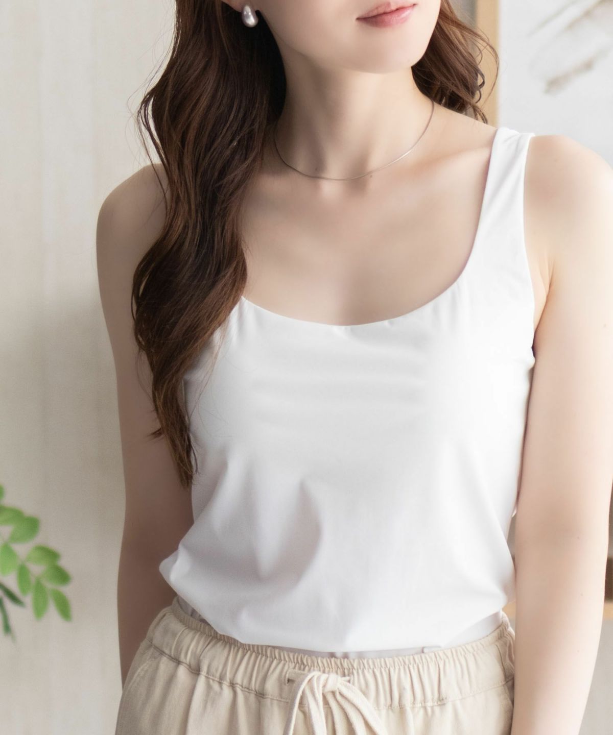 nAvy ハピ楽 カップ付きナイロンベア天スクエアタンクトップ レディース