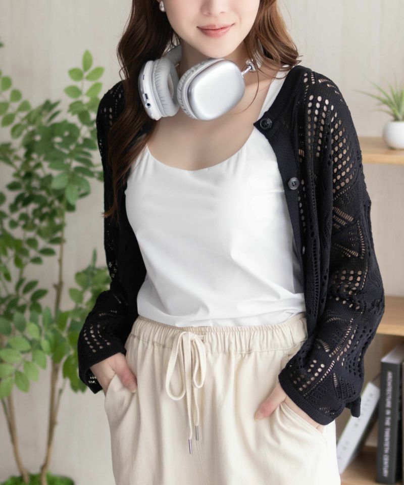 nAvy  ハピ楽 カップ付きナイロンベア天スクエアタンクトップ レディース商品画像-7