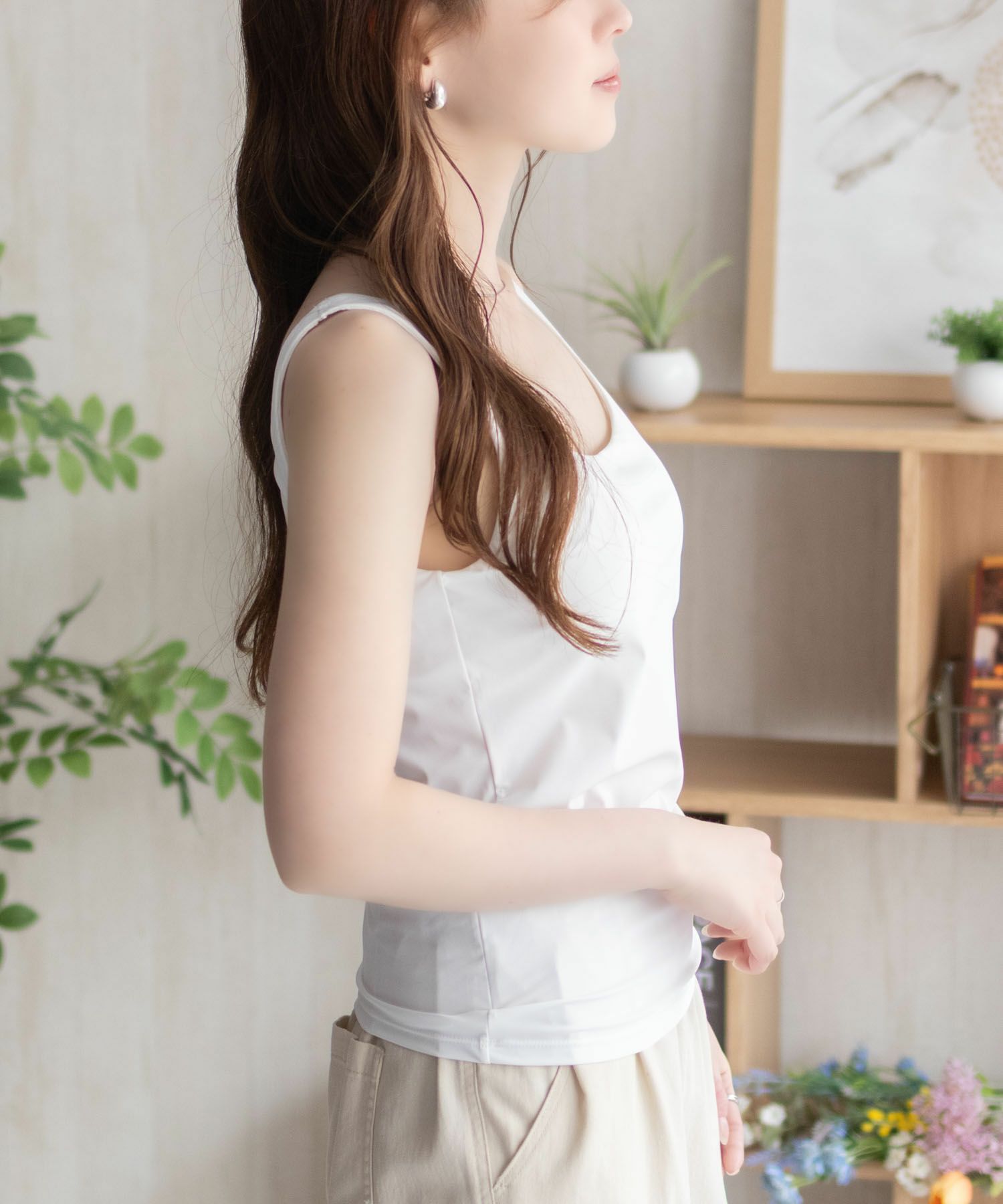 nAvy ハピ楽 カップ付きナイロンベア天スクエアタンクトップ レディース
