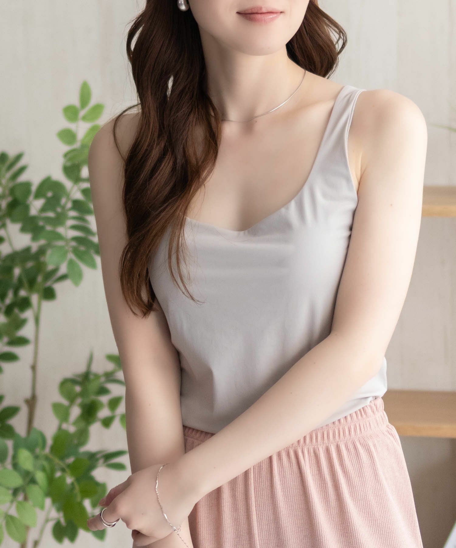 nAvy ハピ楽 カップ付きナイロンベア天スクエアタンクトップ レディース