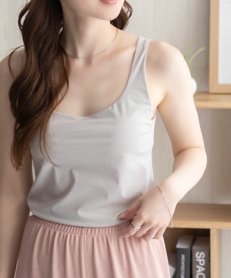 nAvy  ハピ楽 カップ付きナイロンベア天スクエアタンクトップ レディース商品画像-17