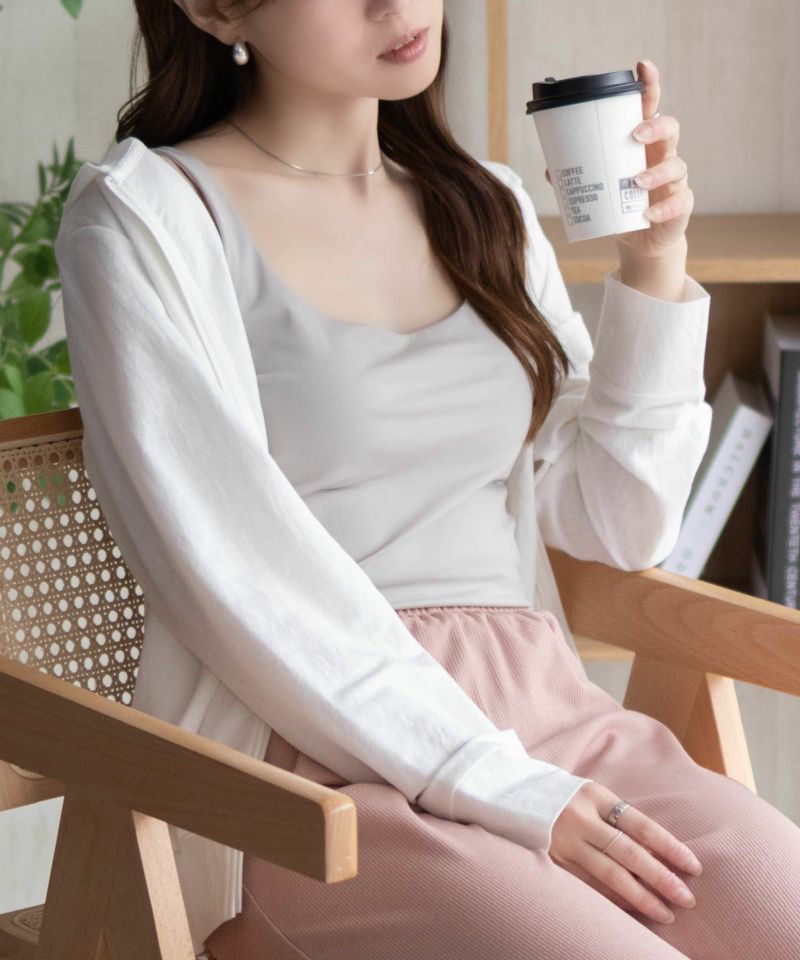 nAvy  ハピ楽 カップ付きナイロンベア天スクエアタンクトップ レディース商品画像-18