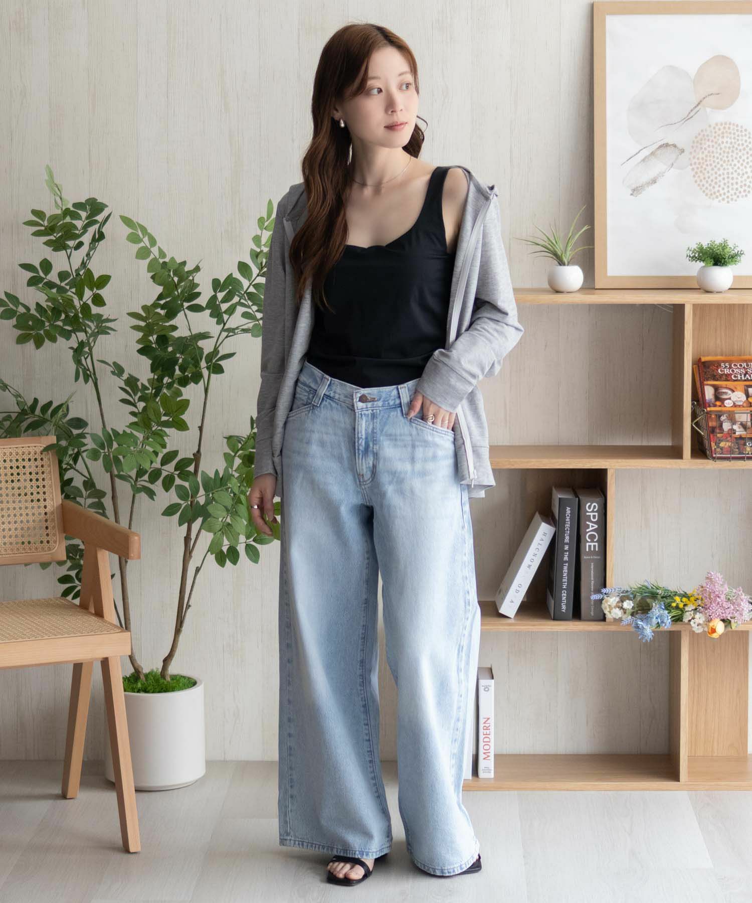 nAvy ハピ楽 カップ付きナイロンベア天スクエアタンクトップ レディース