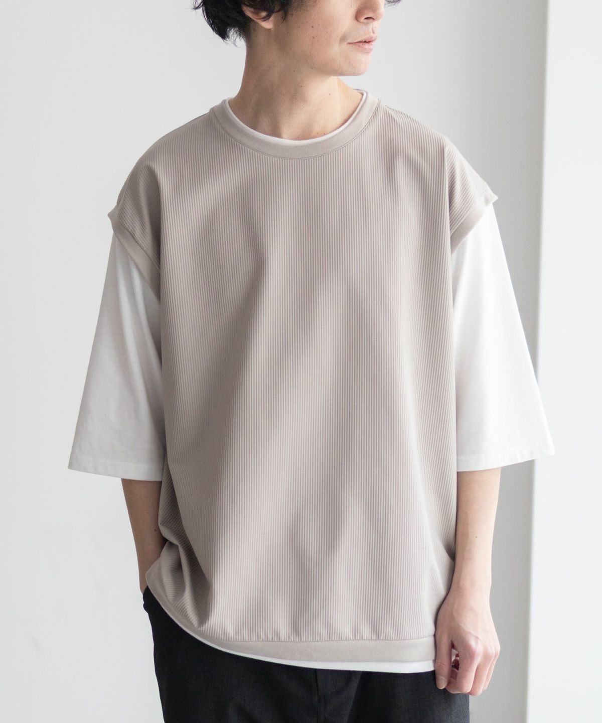 URBAN COLLECTION カットサッカーベストレイヤードTシャツ メンズ
