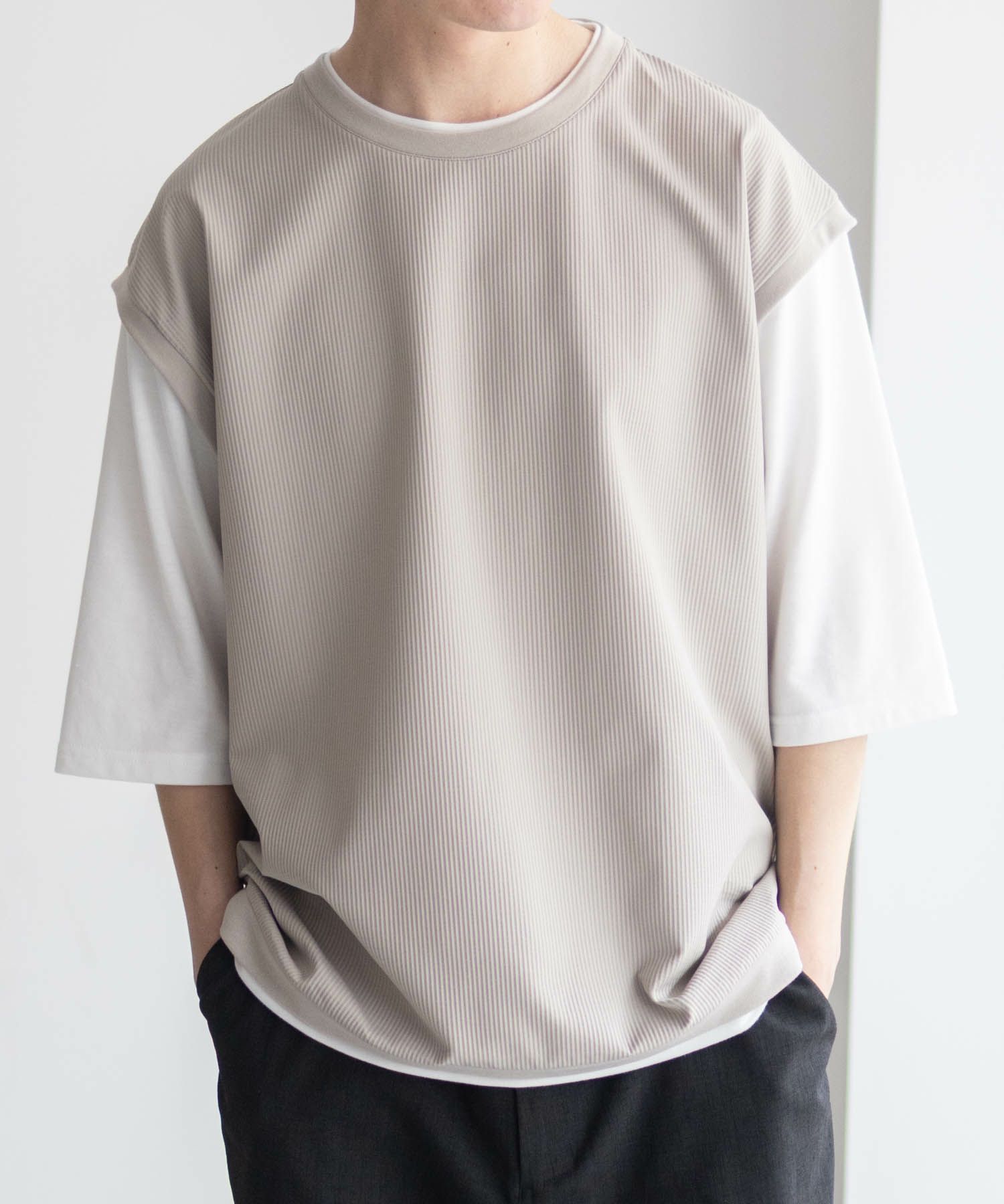 URBAN COLLECTION  カットサッカーベストレイヤードTシャツ メンズ商品サムネイル-4