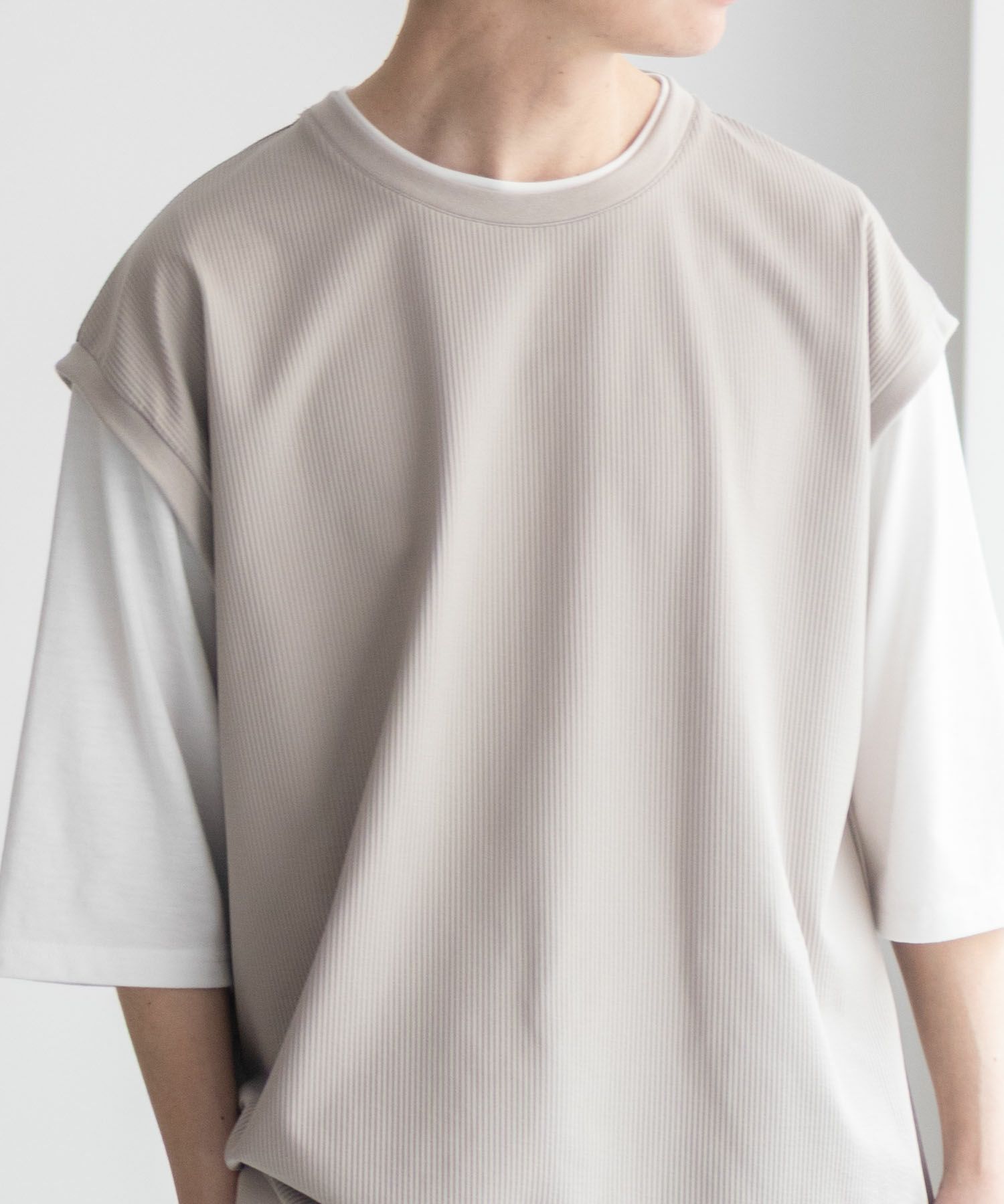 URBAN COLLECTION カットサッカーベストレイヤードTシャツ メンズ