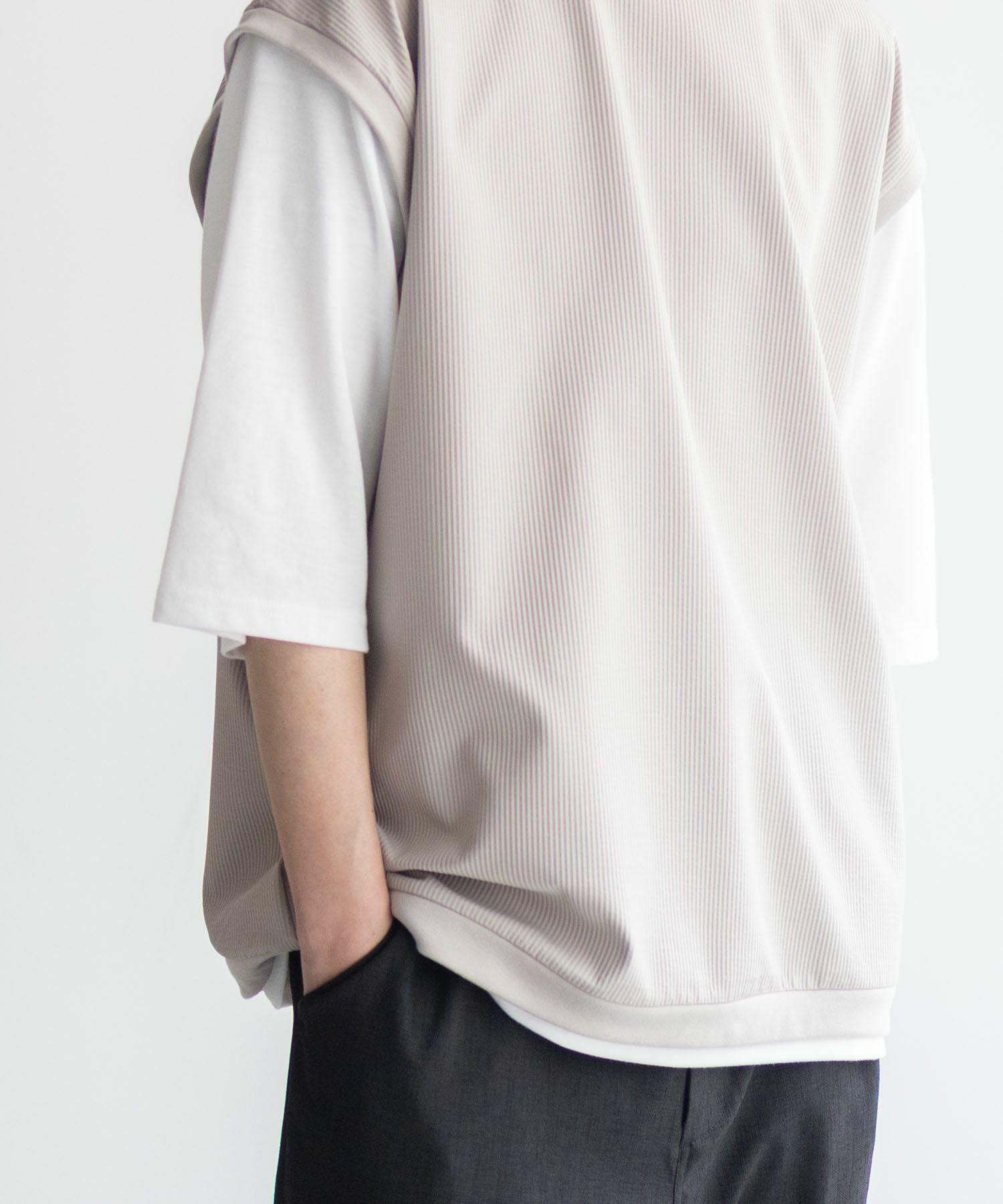 URBAN COLLECTION カットサッカーベストレイヤードTシャツ メンズ
