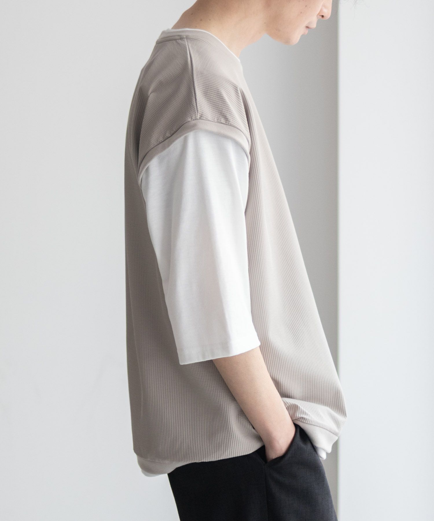URBAN COLLECTION カットサッカーベストレイヤードTシャツ メンズ