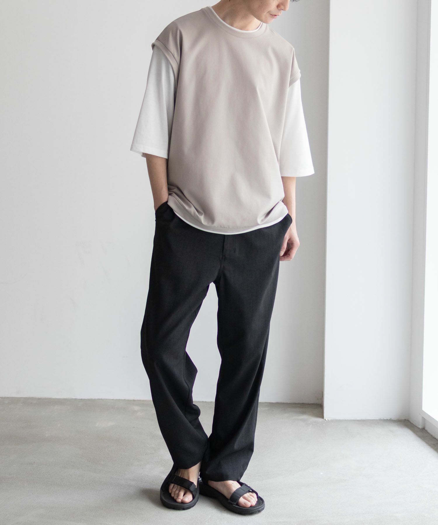 URBAN COLLECTION カットサッカーベストレイヤードTシャツ メンズ