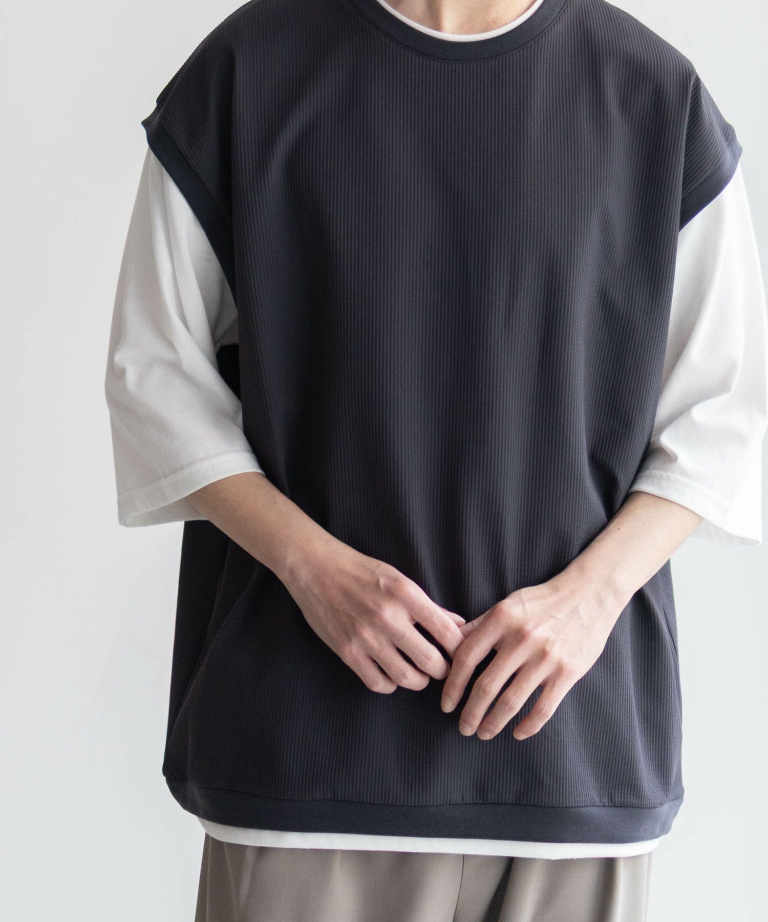 URBAN COLLECTION カットサッカーベストレイヤードTシャツ メンズ