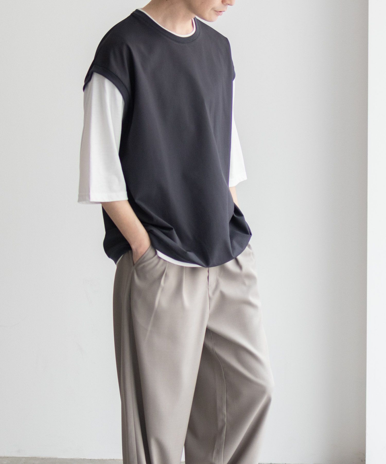 URBAN COLLECTION カットサッカーベストレイヤードTシャツ メンズ