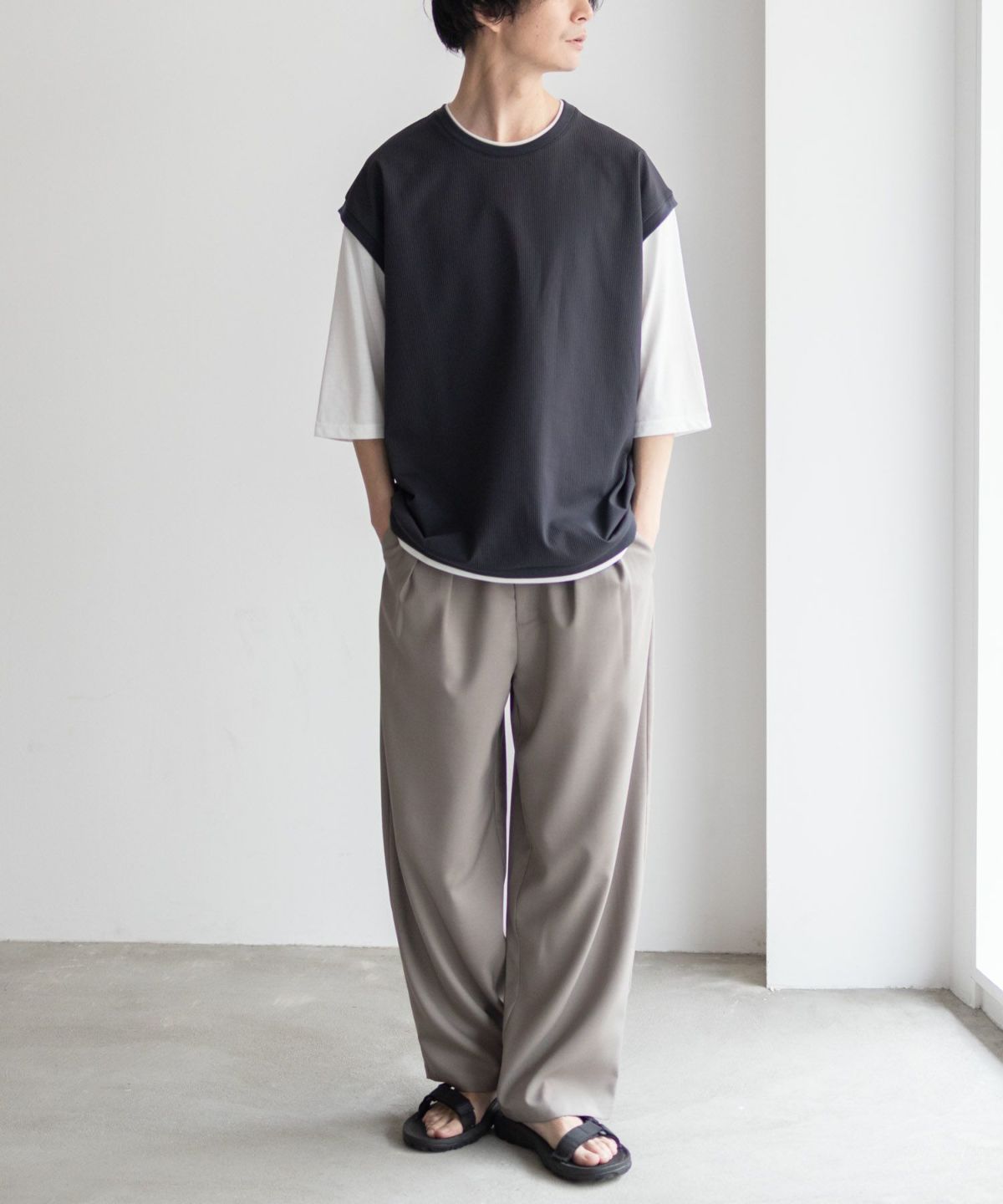 URBAN COLLECTION カットサッカーベストレイヤードTシャツ メンズ