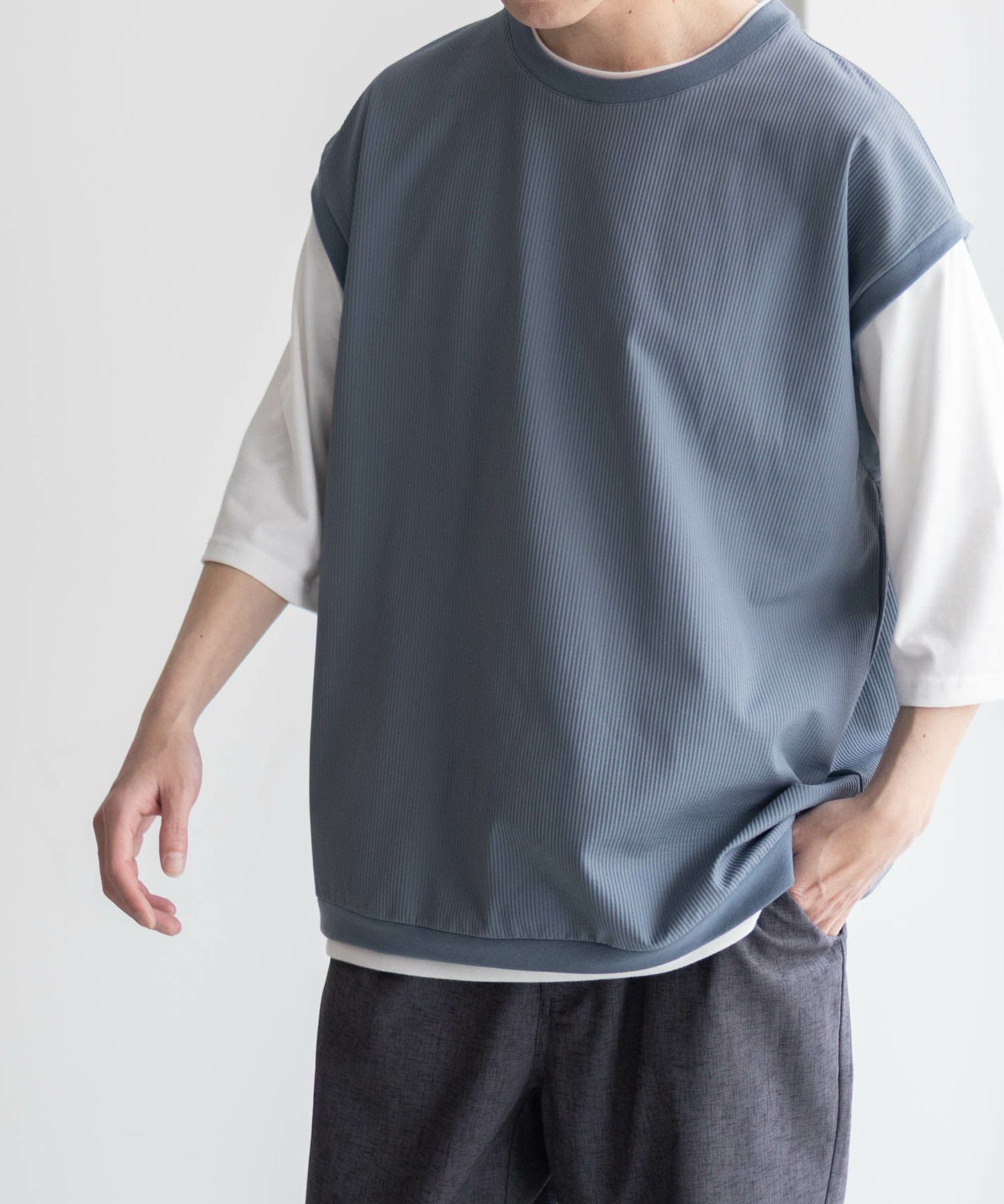 URBAN COLLECTION  カットサッカーベストレイヤードTシャツ メンズ商品画像-17