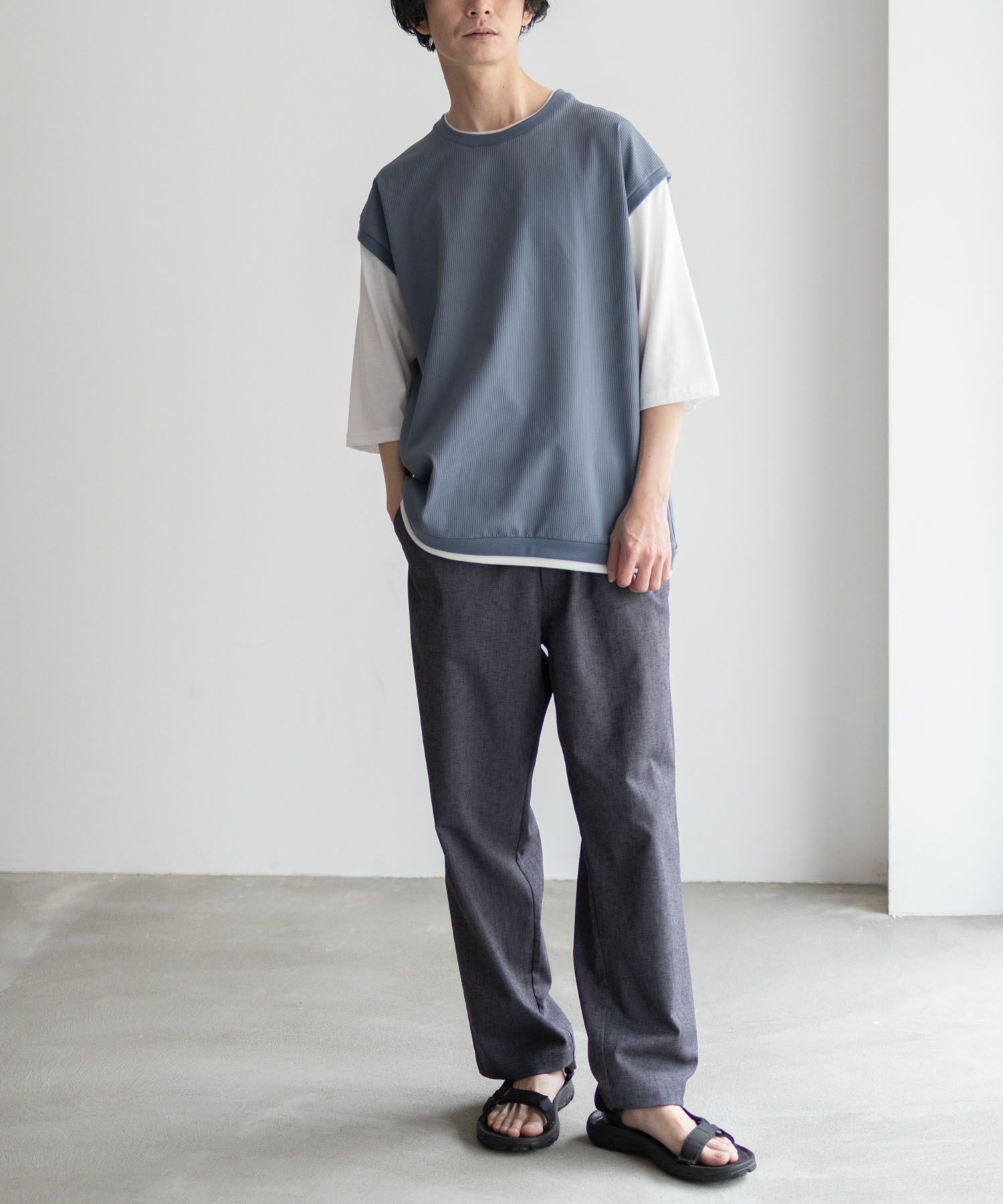 URBAN COLLECTION カットサッカーベストレイヤードTシャツ メンズ