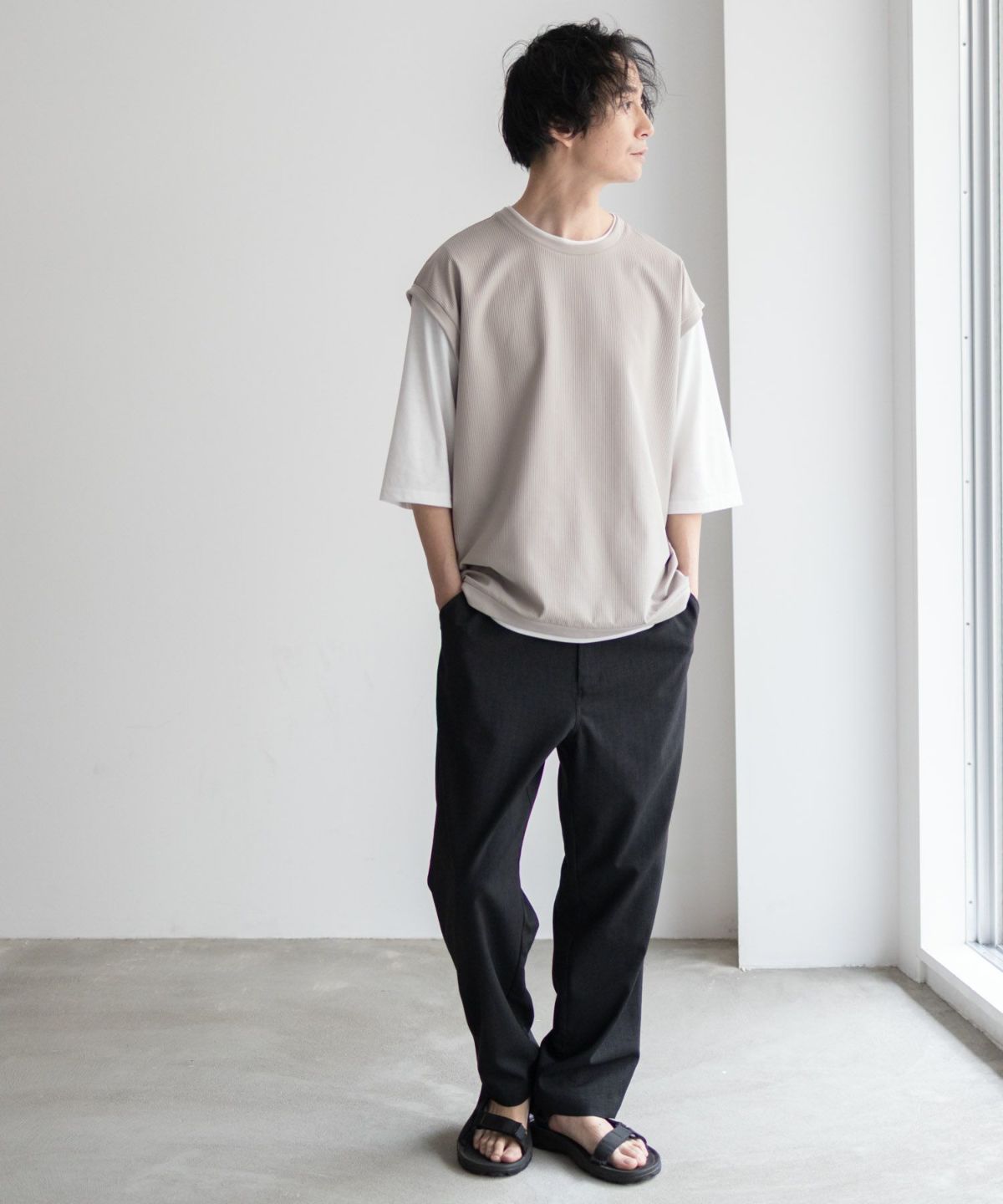 URBAN COLLECTION カットサッカーベストレイヤードTシャツ メンズ