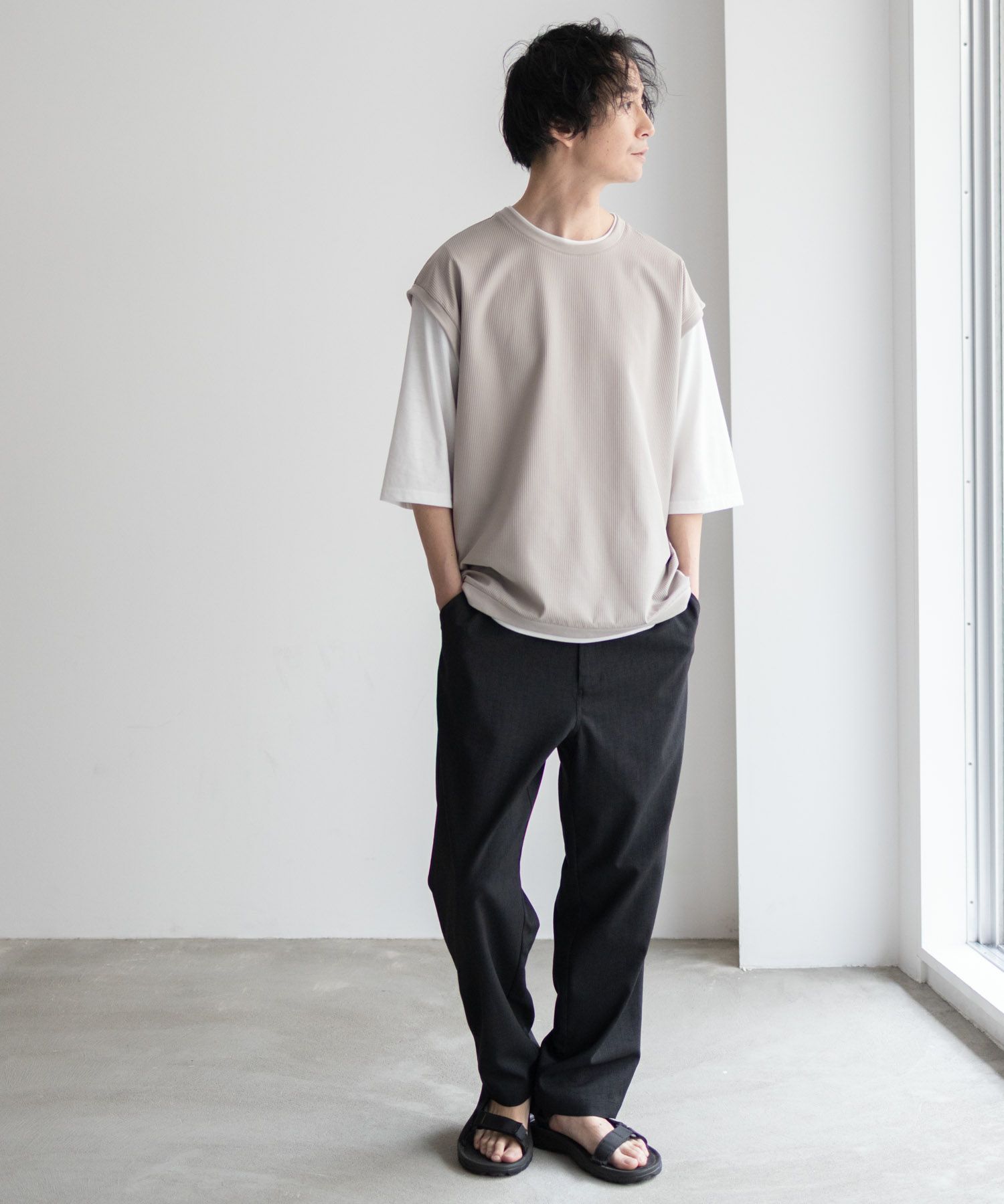 URBAN COLLECTION カットサッカーベストレイヤードTシャツ メンズ