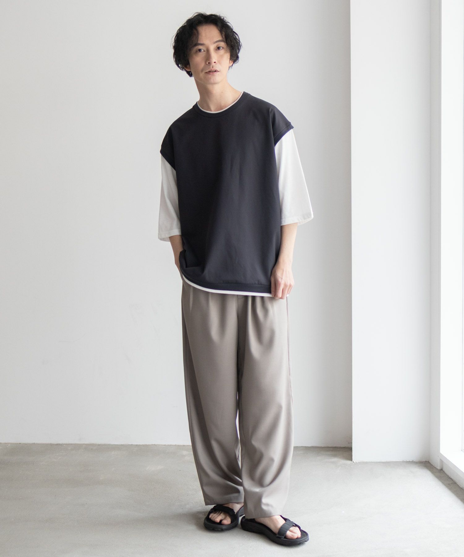 URBAN COLLECTION カットサッカーベストレイヤードTシャツ メンズ