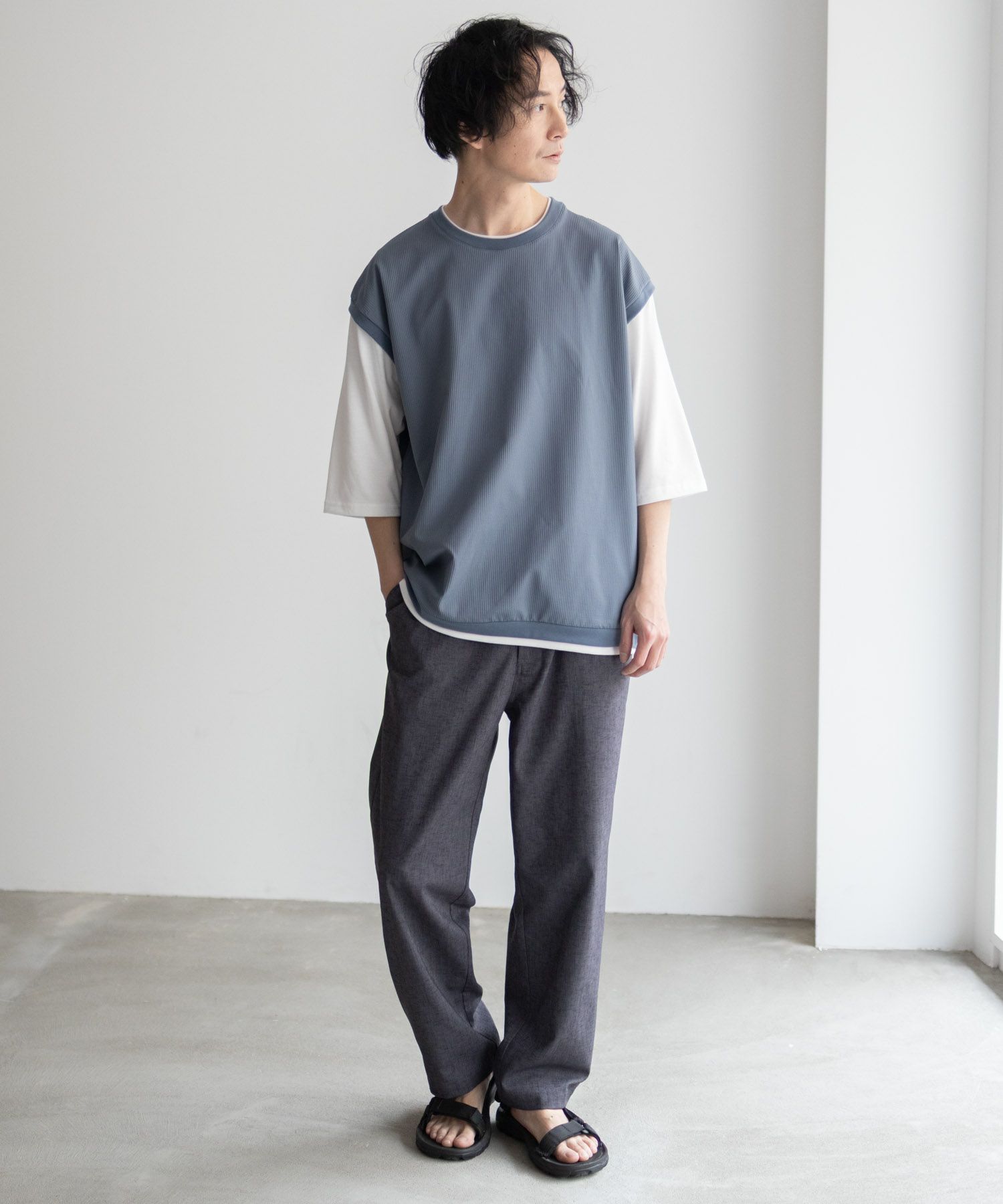 URBAN COLLECTION カットサッカーベストレイヤードTシャツ メンズ