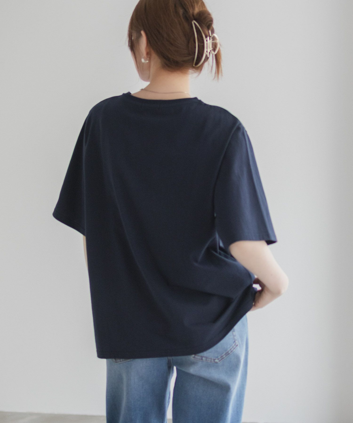 フラワー刺繍カレッジTシャツ レディース メール便 対応商品商品画像-4