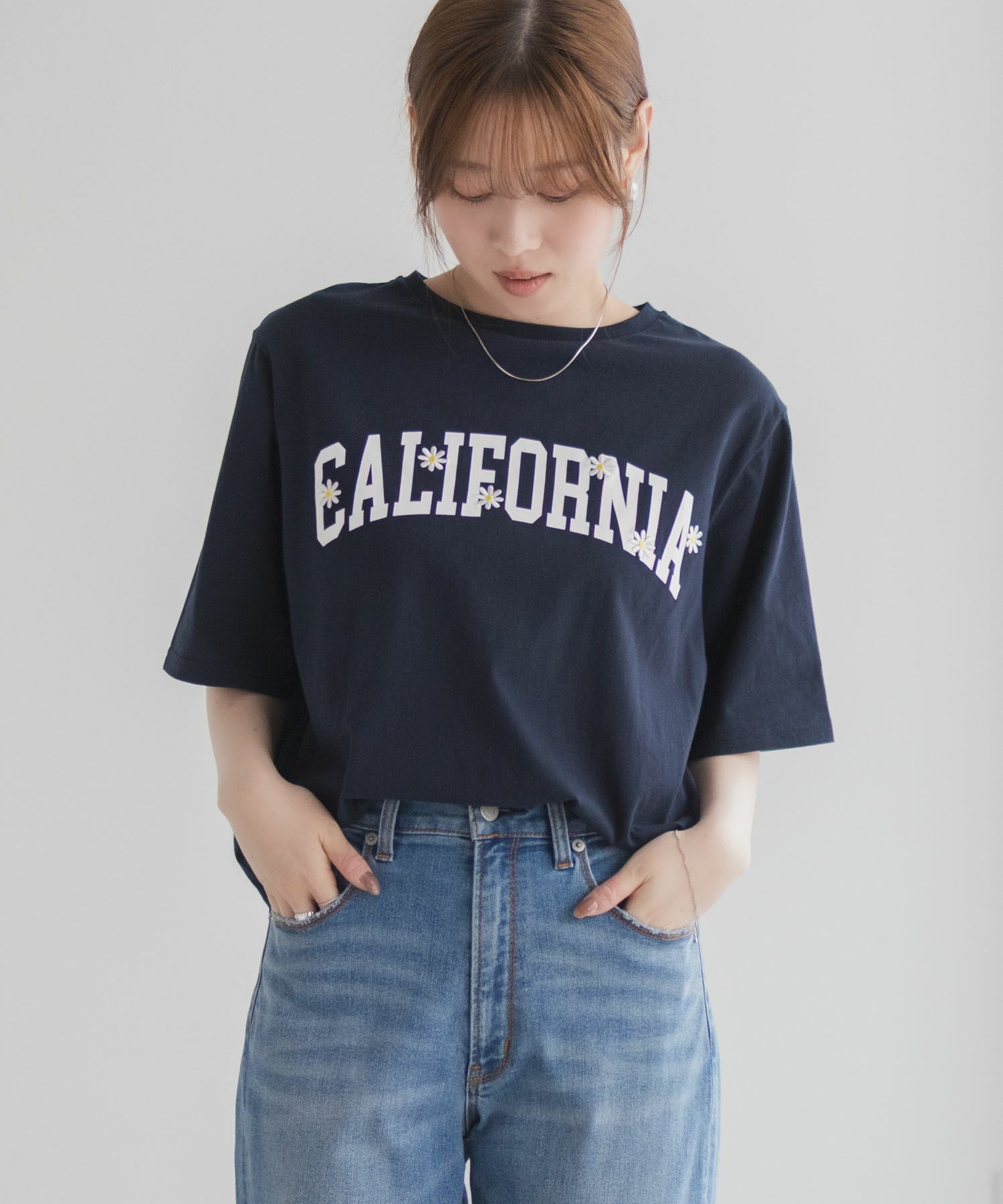 フラワー刺繍カレッジTシャツ レディース メール便 対応商品商品サムネイル-6