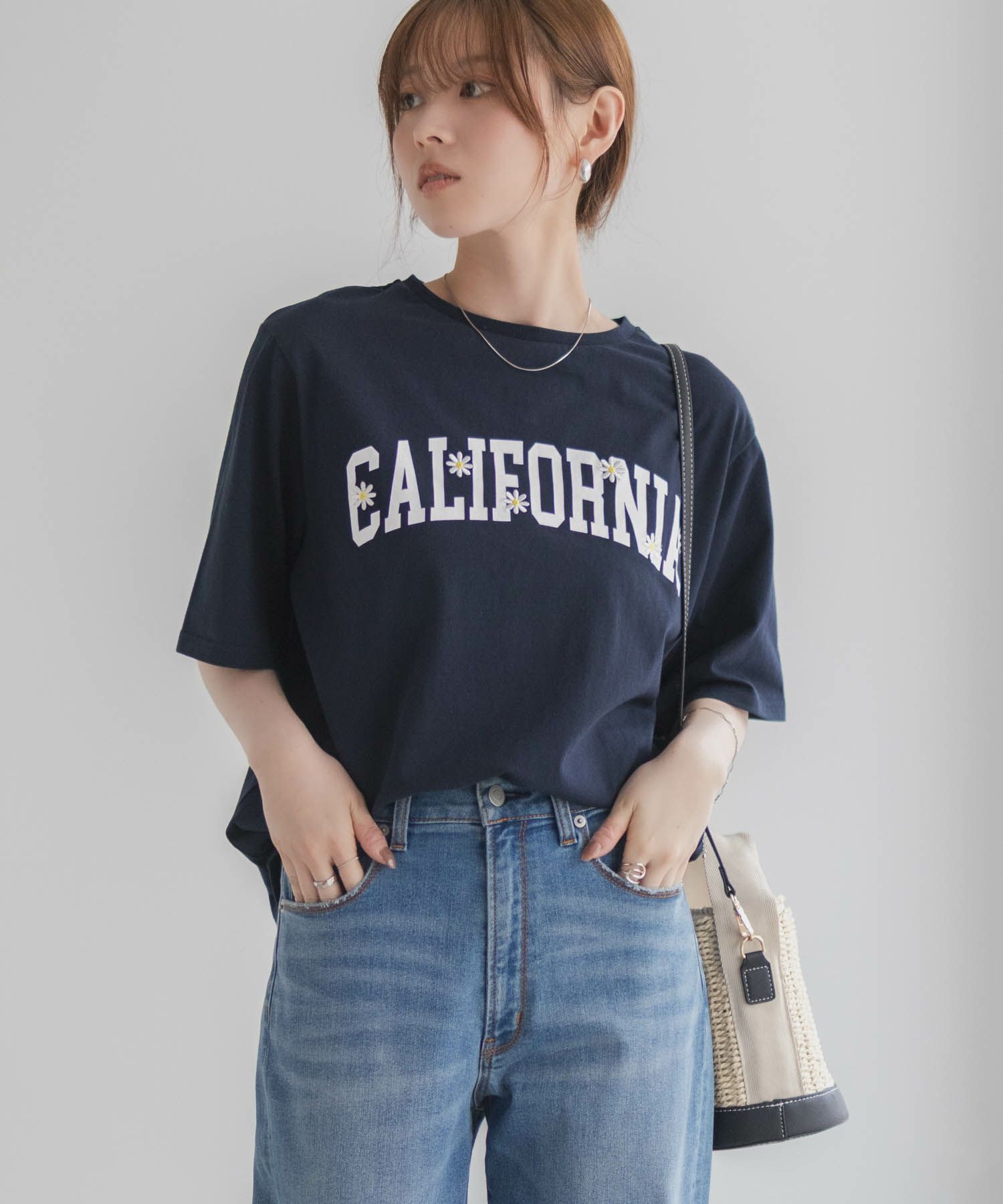フラワー刺繍カレッジTシャツ レディース メール便 対応商品商品画像-7