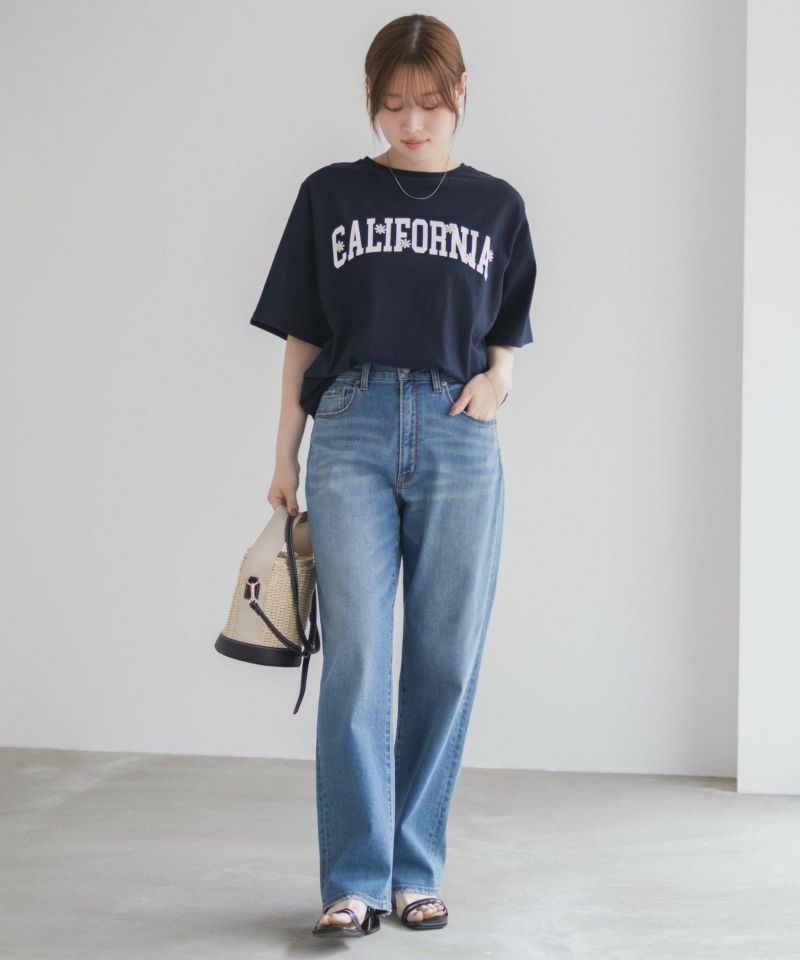 フラワー刺繍カレッジTシャツ レディース
