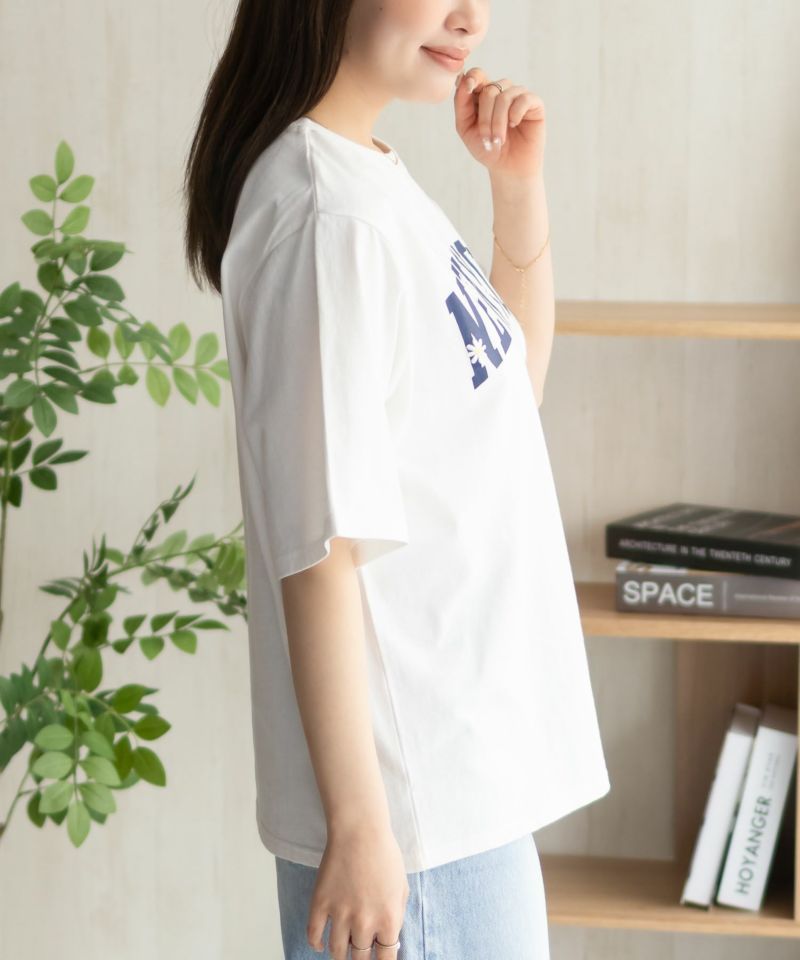フラワー刺繍カレッジTシャツ レディース