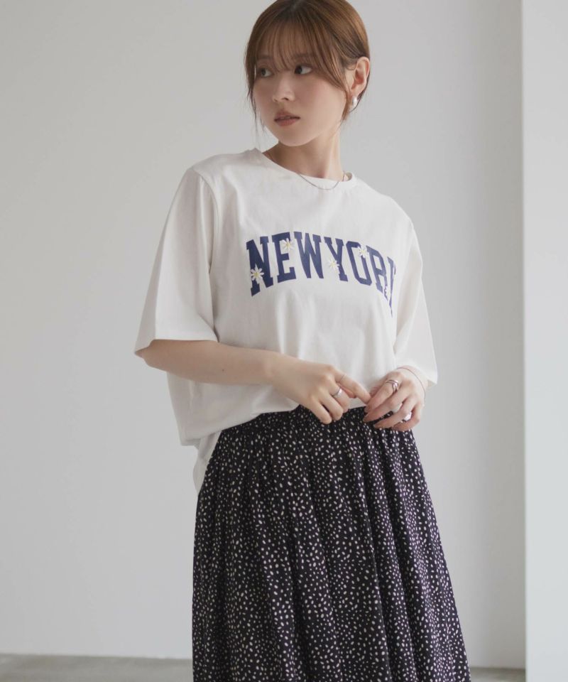 フラワー刺繍カレッジTシャツ レディース メール便 対応商品商品画像-6