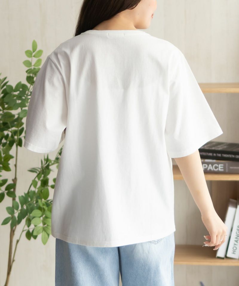 フラワー刺繍カレッジTシャツ レディース