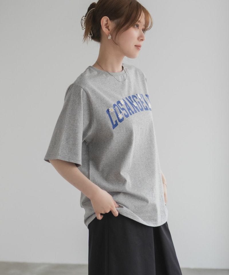 フラワー刺繍カレッジTシャツ レディース メール便 対応商品商品画像-3