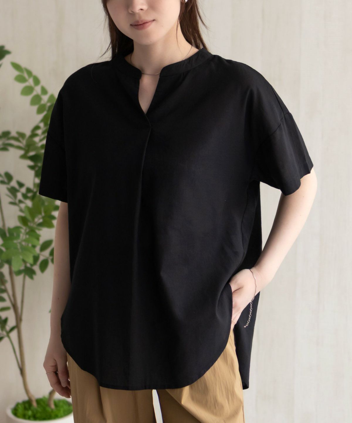 HusHusH 麻混スキッパーブラウス レディース