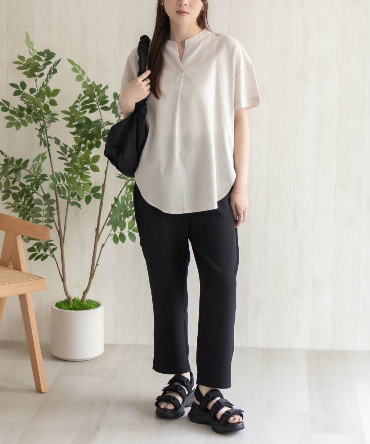 HusHusH 麻混スキッパーブラウス レディース