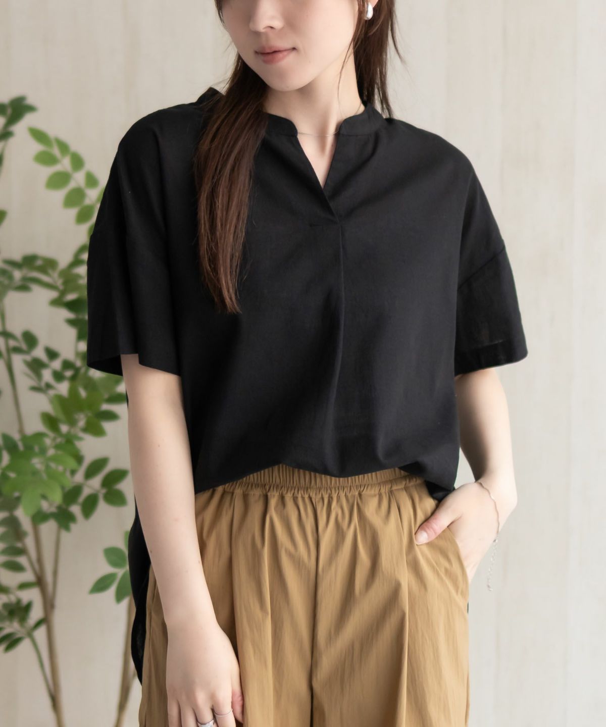 HusHusH 麻混スキッパーブラウス レディース