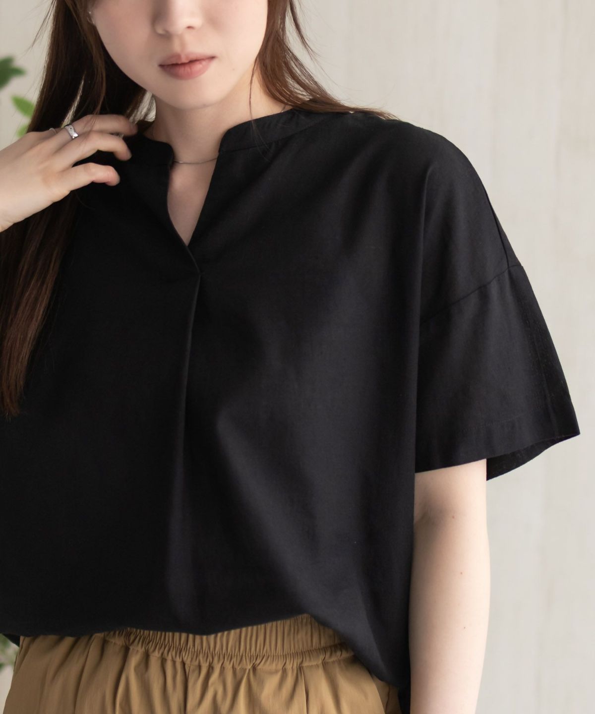 HusHusH 麻混スキッパーブラウス レディース