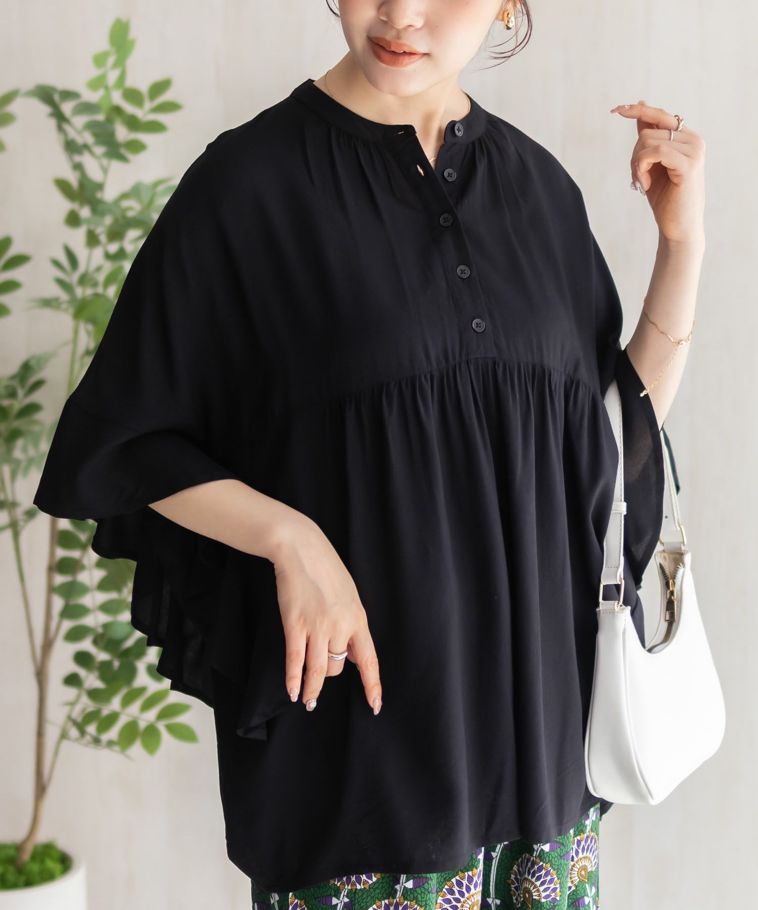 Howdy Marie  インドファブリック 袖フリルシャツ レディース商品画像-1