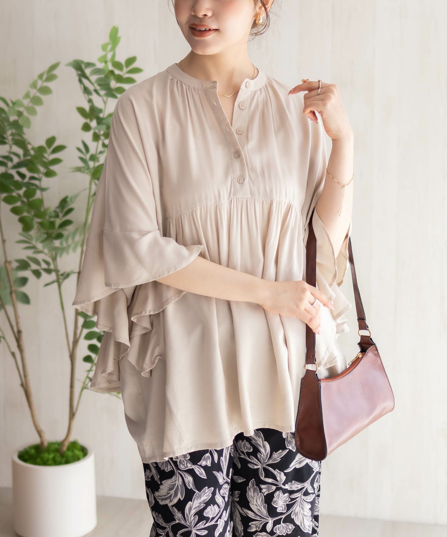 Howdy Marie  インドファブリック 袖フリルシャツ レディース商品画像-3