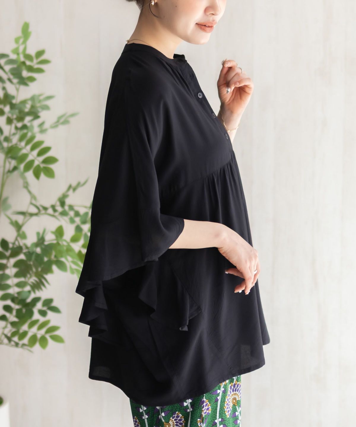 Howdy Marie インドファブリック 袖フリルシャツ レディース