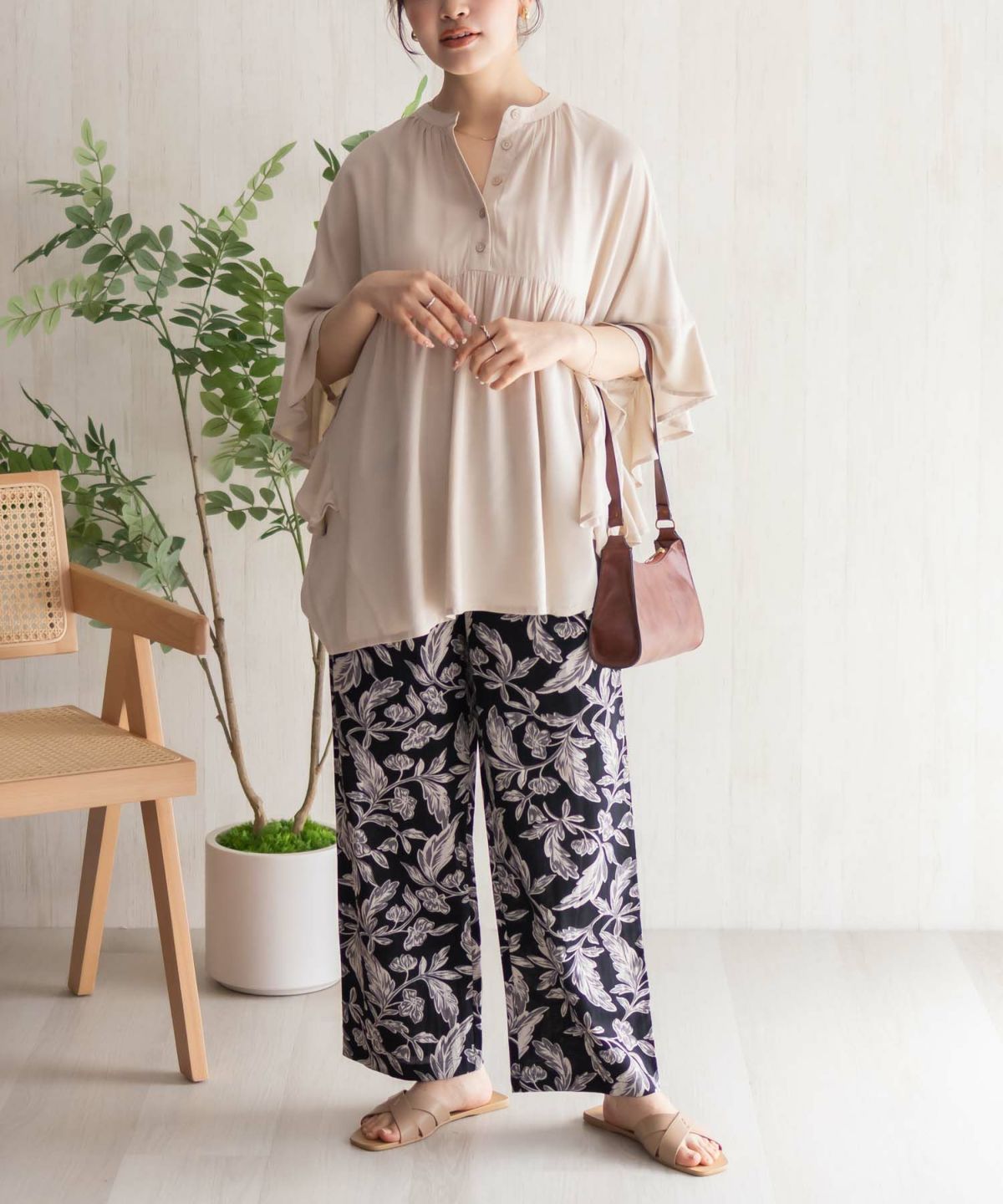 Howdy Marie インドファブリック 袖フリルシャツ レディース