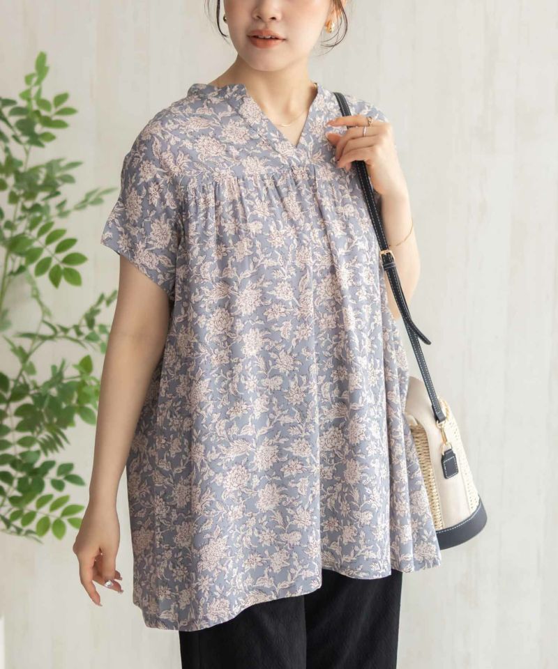 Howdy Marie  インドファブリック 切替スキッパーシャツ レディース商品画像-1