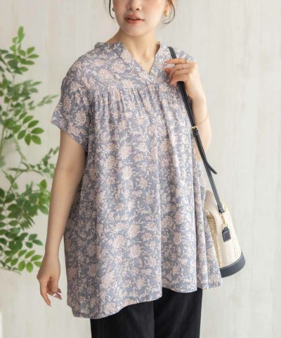 [値下げ]Howdy Marie  インドファブリック 切替スキッパーシャツ レディース
