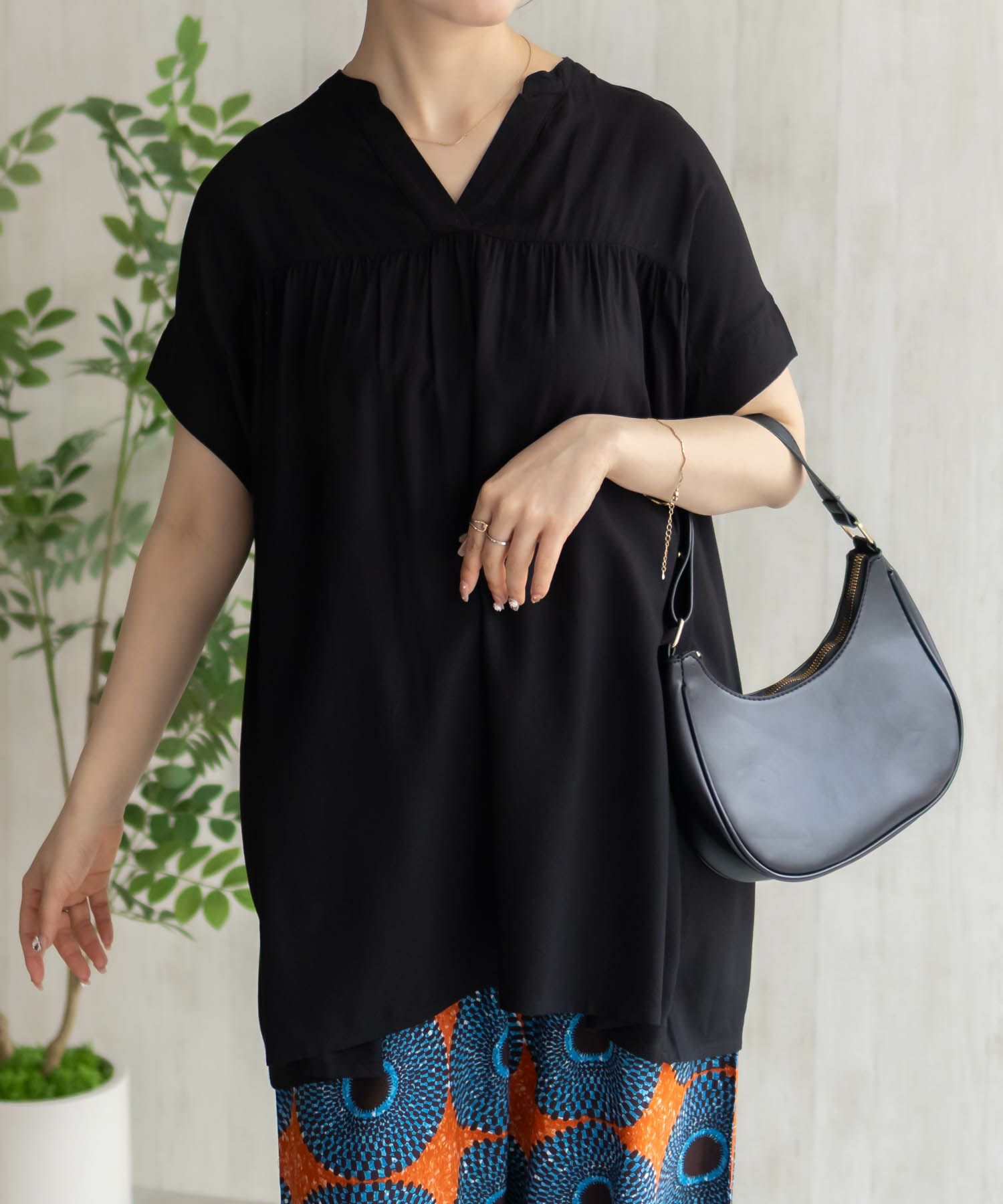Howdy Marie  インドファブリック 切替スキッパーシャツ レディース商品サムネイル-2