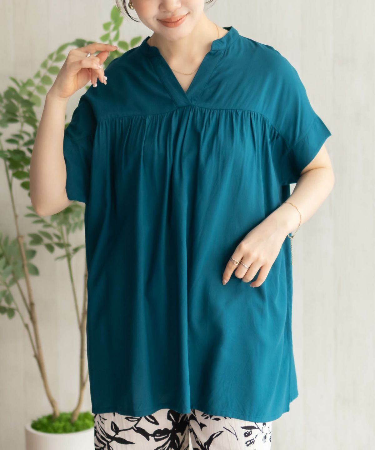 Howdy Marie インドファブリック 切替スキッパーシャツ レディース