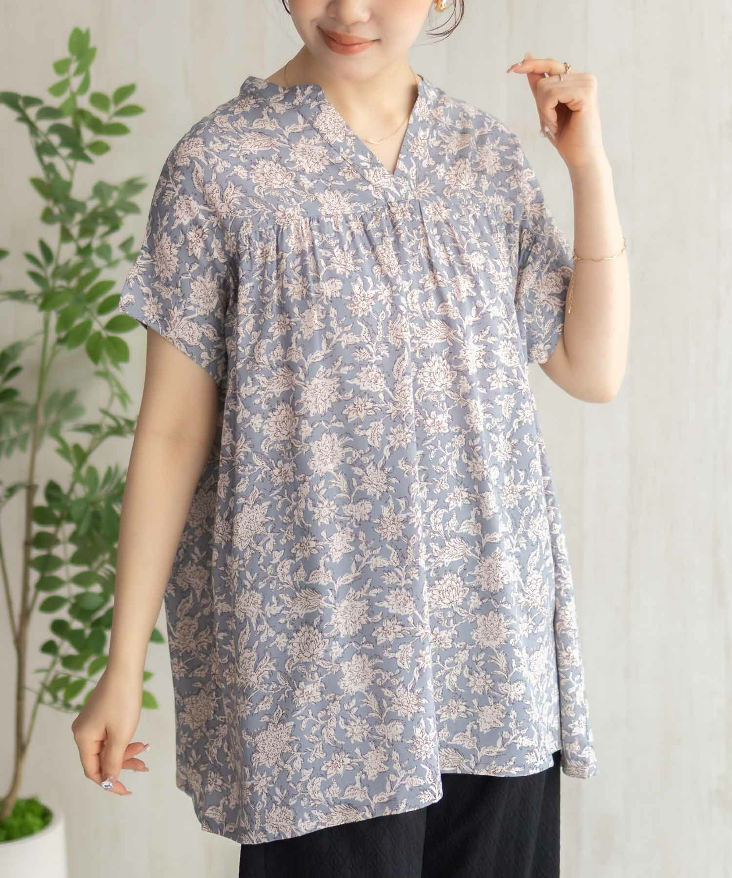 Howdy Marie  インドファブリック 切替スキッパーシャツ レディース商品画像-4