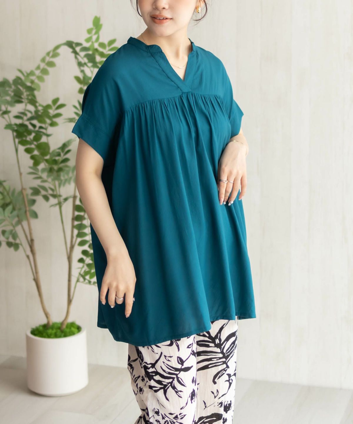 Howdy Marie インドファブリック 切替スキッパーシャツ レディース