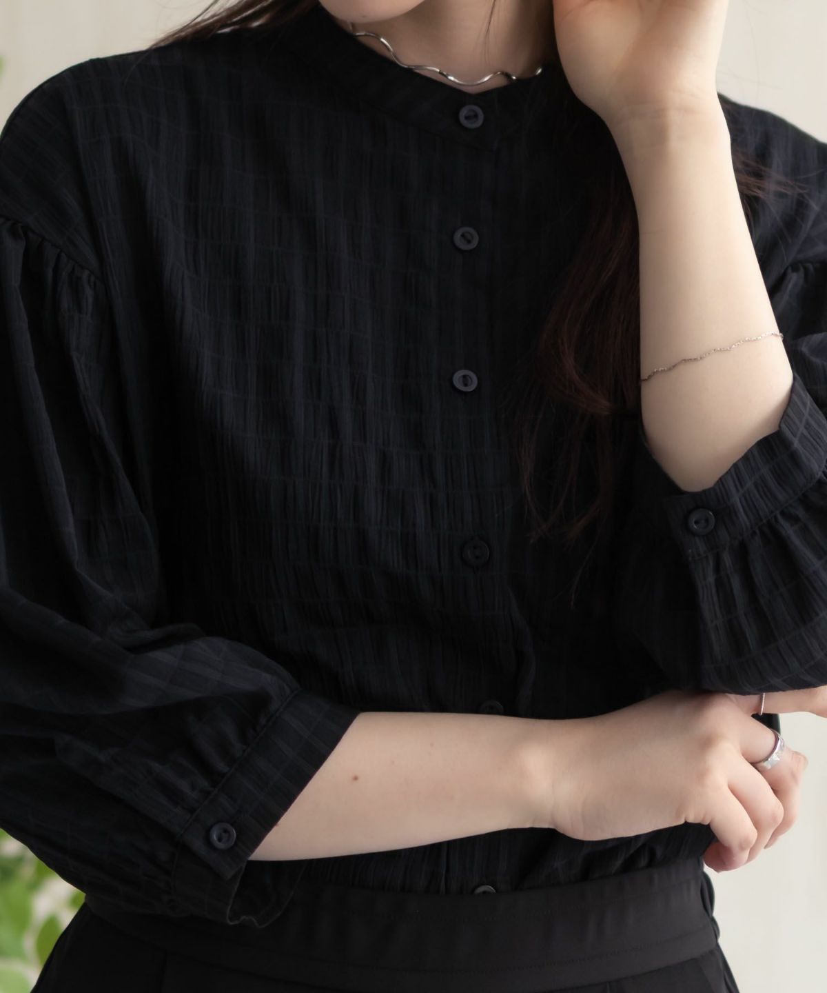 HusHusH バンドカラー7分袖ブラウス レディース